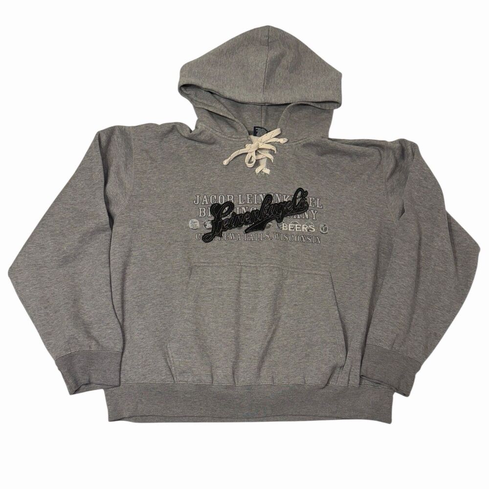 Leinenkugel's Lace Up Hoodie Pullover Fleece Classic XXL Gray Brewery Beer 🍺